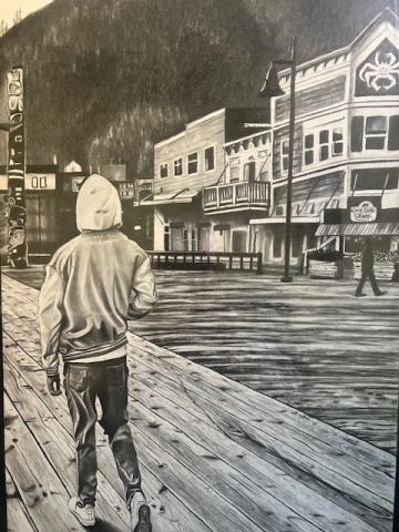 “Man Walking Through an Alaskan Town" by Talula Heckendorf