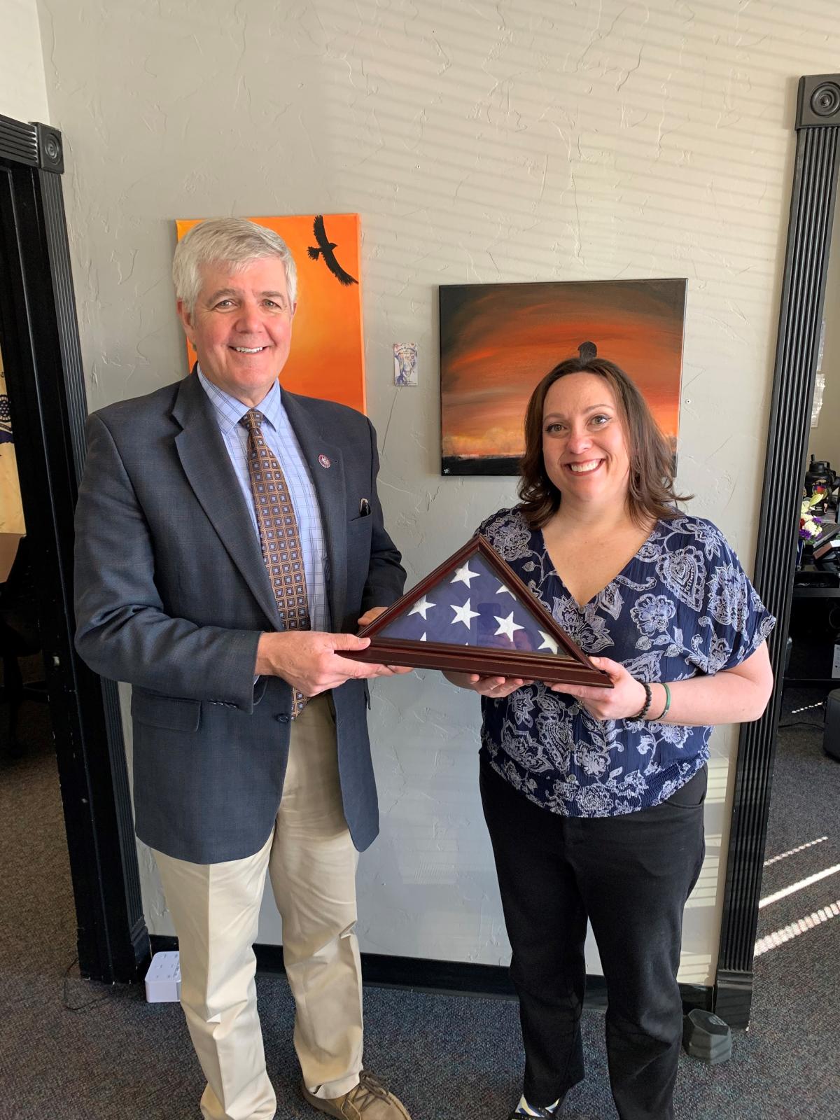 Bentz presents American Flag to veteran Kristin Gyford